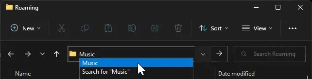 پوشه Music را از نوار آدرس Windows Explorer، باز نمایید.